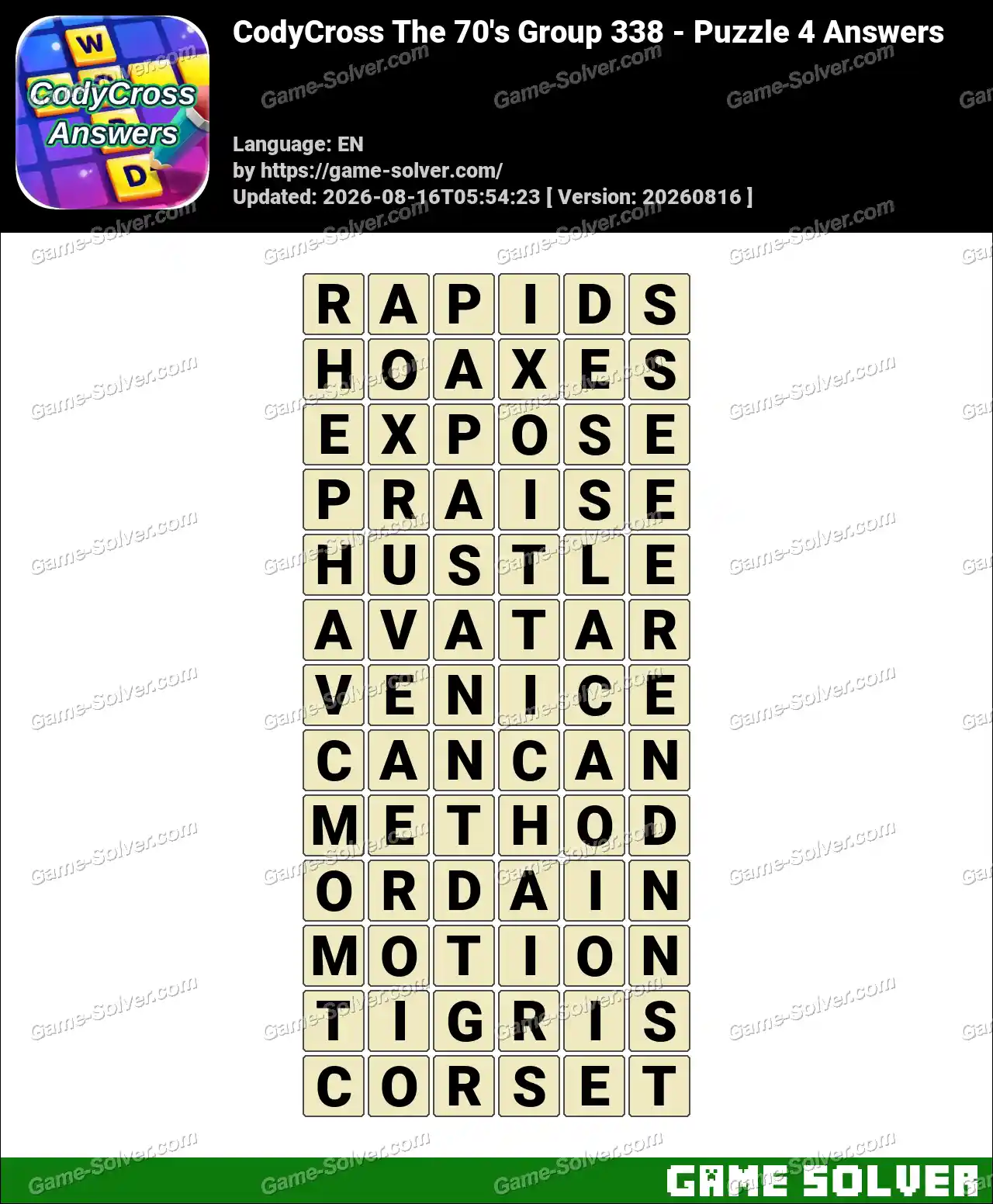 CodyCross The 70’s Group 338 – Puzzle 4 Answers